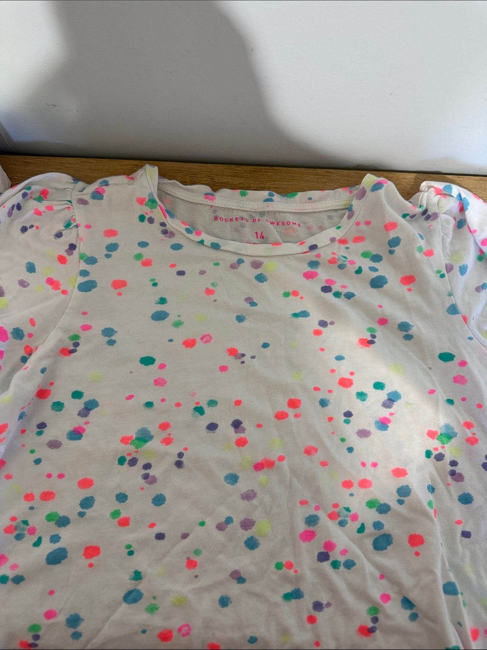Rockets of Awesome Girls' White Short-Sleeve Tee with Neon Polka Dots
